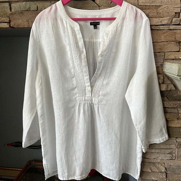 Talbots Tops - Talbots XL 100% LINEN POPOVER Pintuck Minimalist Beachy Blouse 3/4 Sleeve White